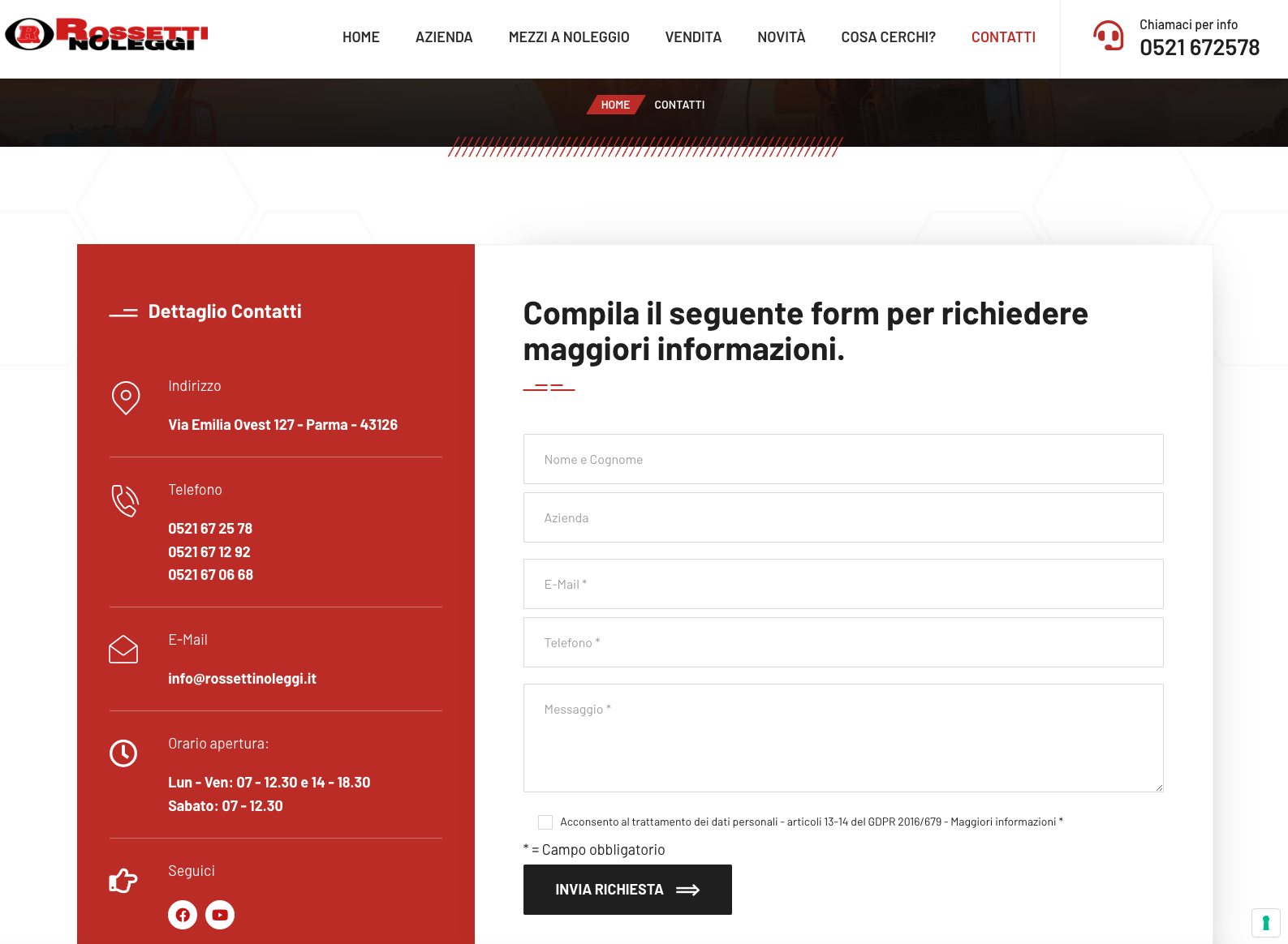 Sito web aziendale per il noleggio | Rossetti Noleggi