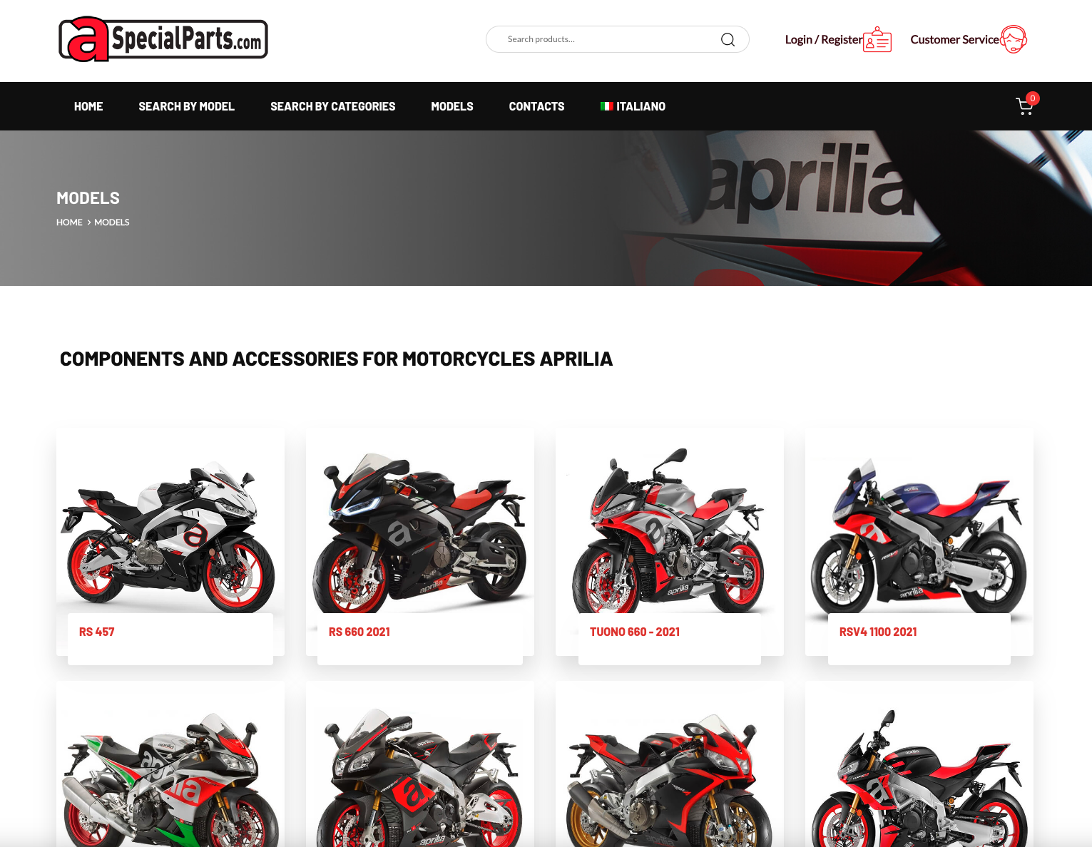 Realizzazione sito web ecommerce ricambi moto aprilia