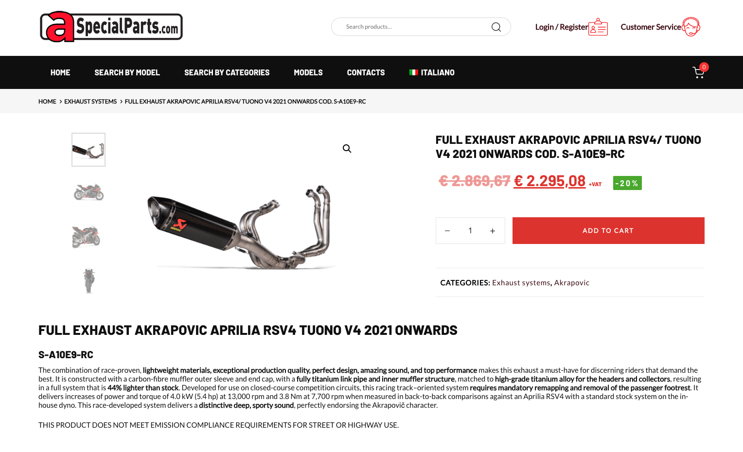 Realizzazione sito web ecommerce ricambi moto aprilia