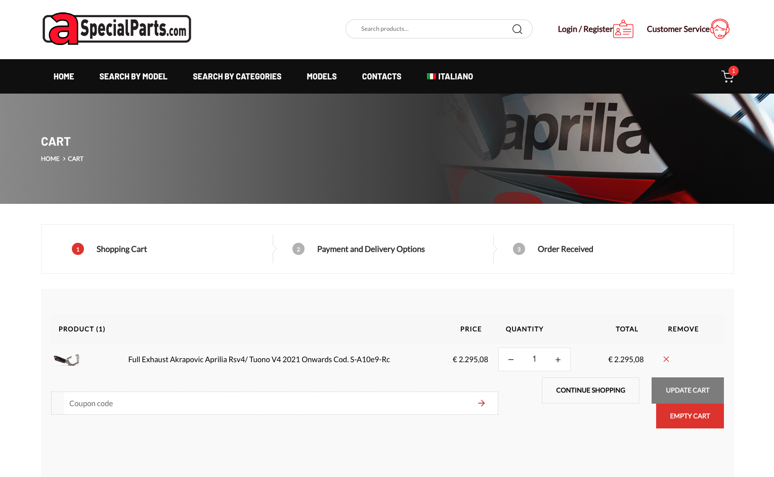Realizzazione sito web ecommerce ricambi moto aprilia