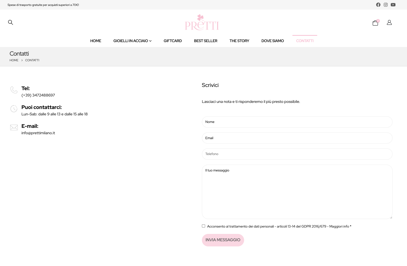 Realizzazione Sito Ecommerce gioielli | PRETTI MILANO