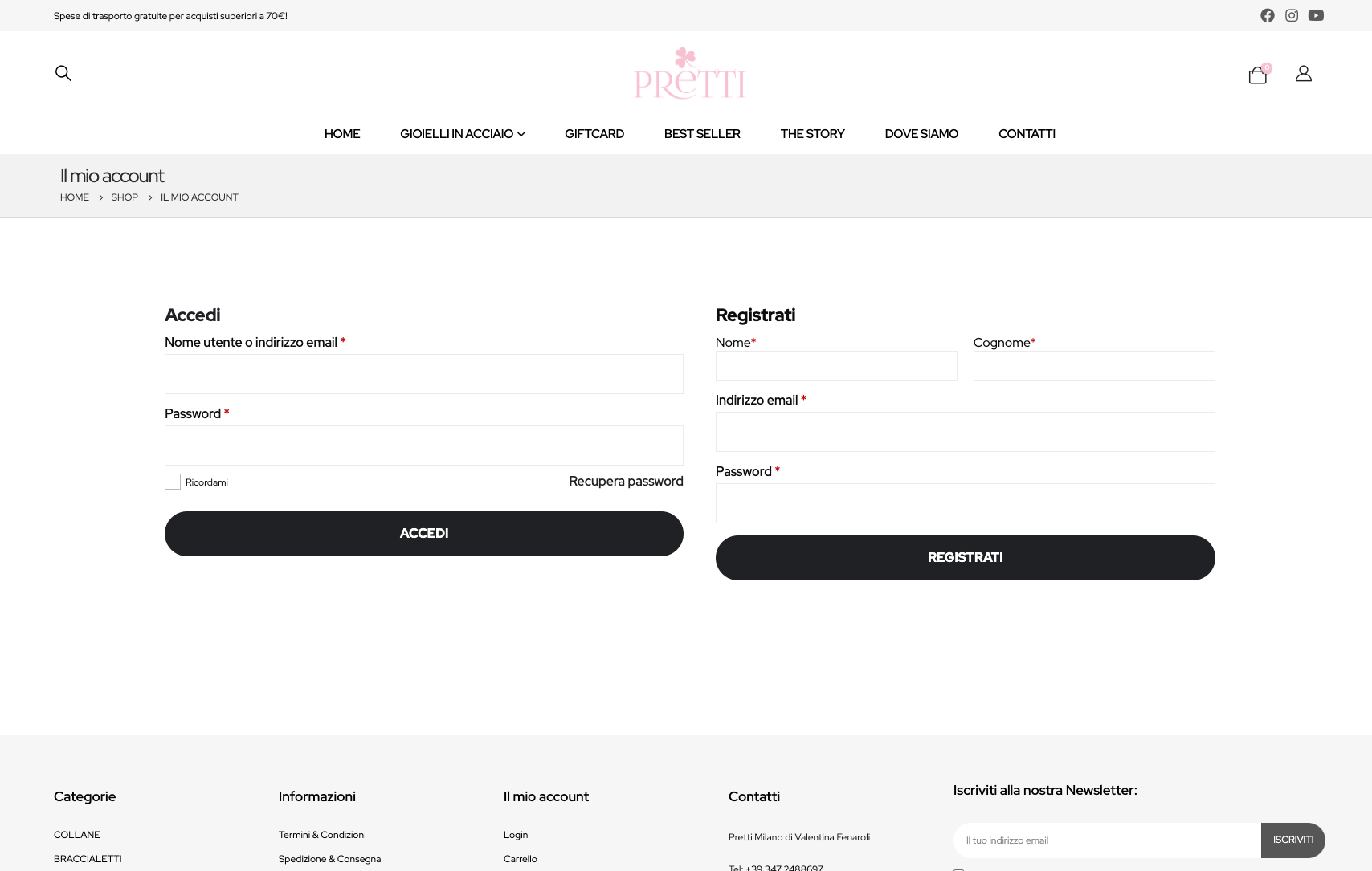 Realizzazione Sito Ecommerce gioielli | PRETTI MILANO