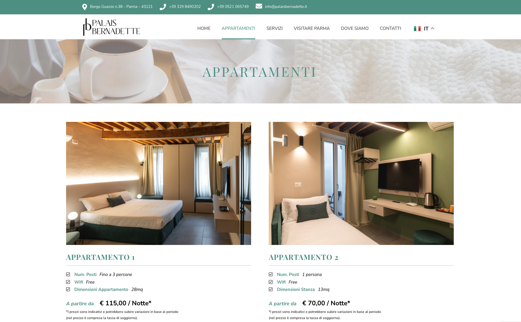 Realizzazione Sito web appartamenti | Palais Bernadette