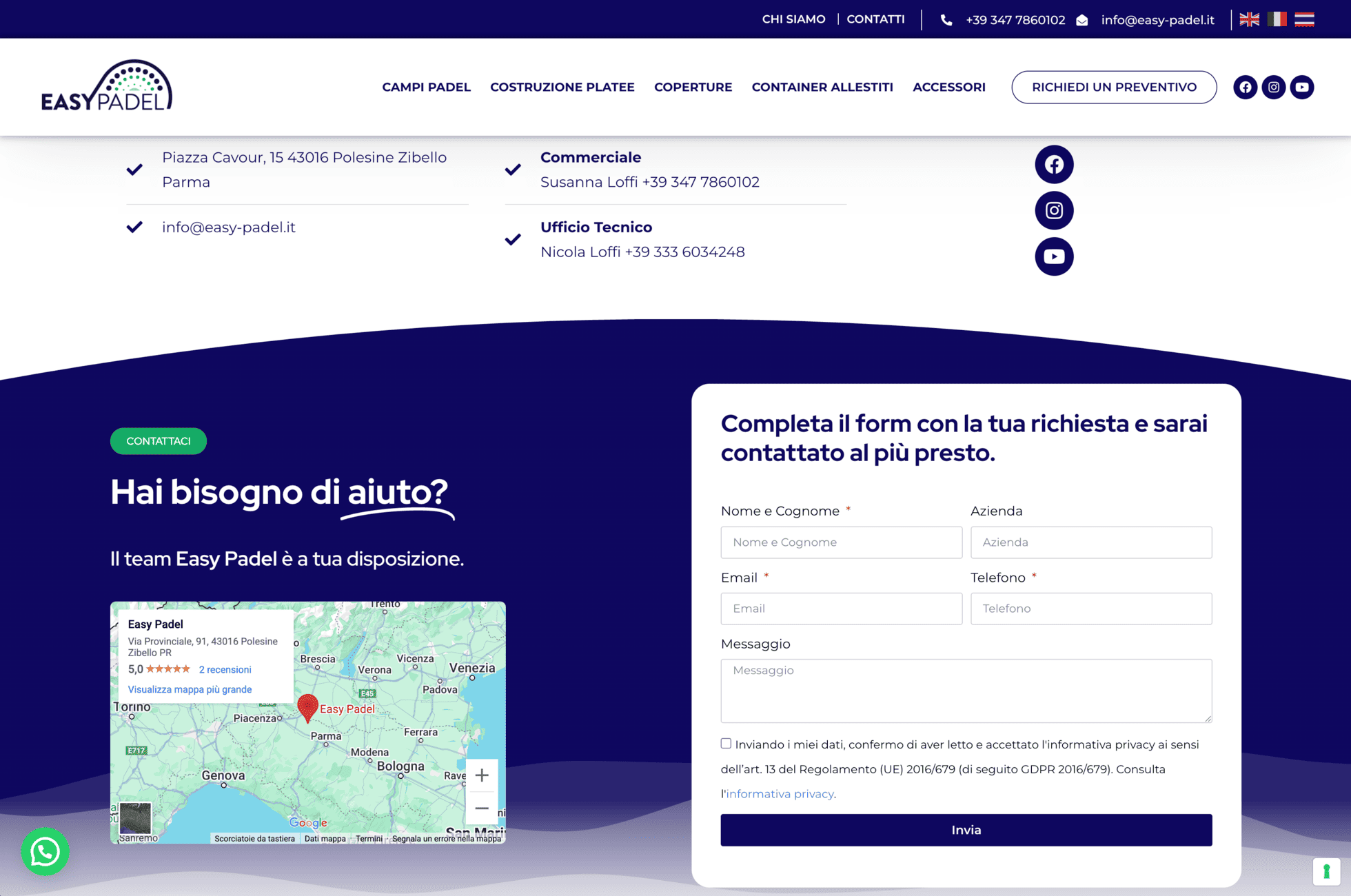 Realizzazione sito web costruzione campi padel | Easy Padel