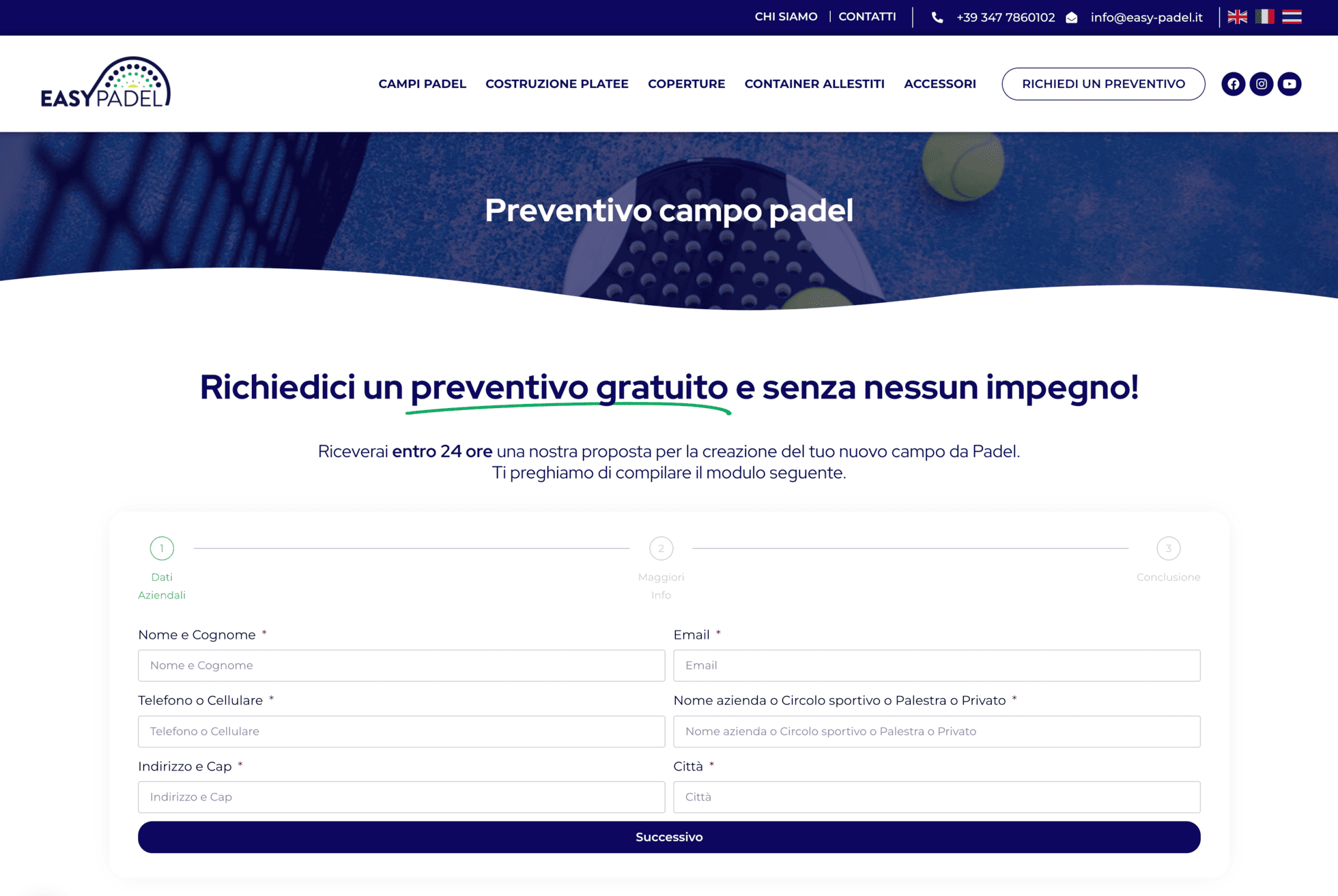 Realizzazione sito web costruzione campi padel | Easy Padel